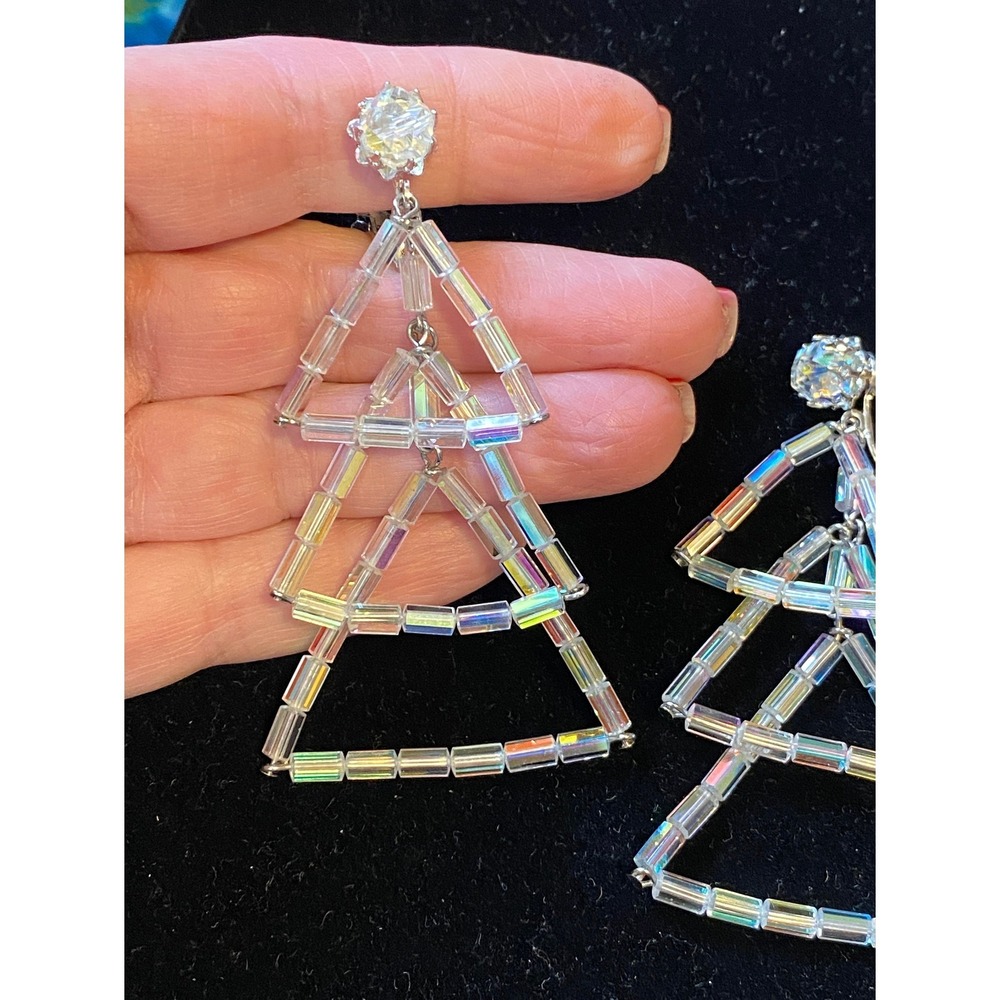 Vendome Aurora‎ Borealis Crystal Triangle Dangle Earrings - Picture 3 of 5